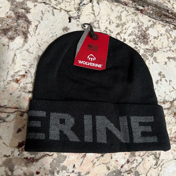 Other - New Wolverine Knit Logo Watch Cap Black Beanie Hat